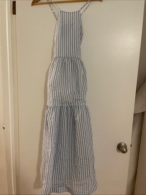 Striped Blue & White Tiered Maxi Dress for Girls - Sleeveless
